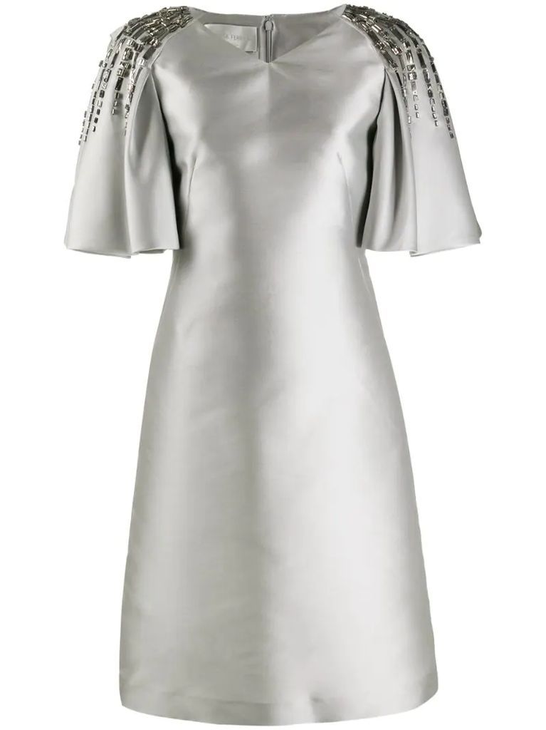 flare sleeve metallic dress