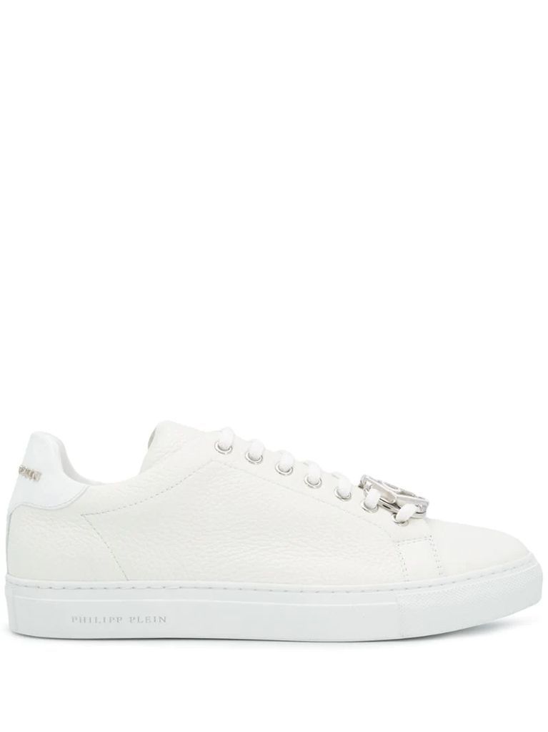 logo plaque leather lace-up trainers