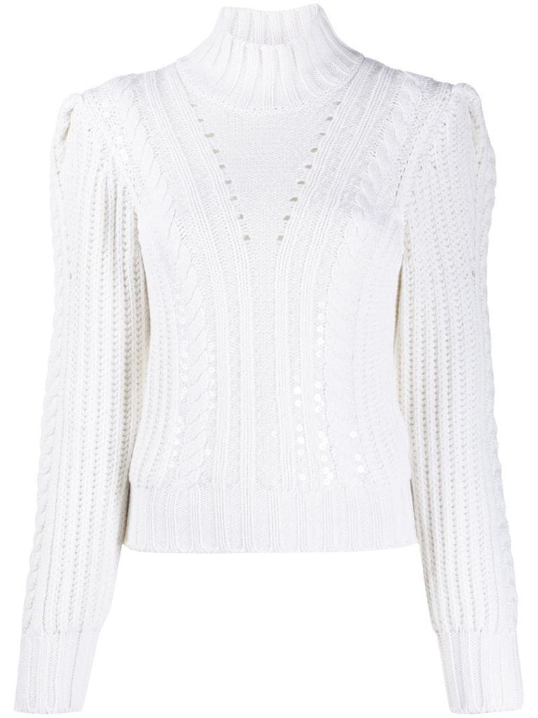 cable-knit puff sleeves jumper