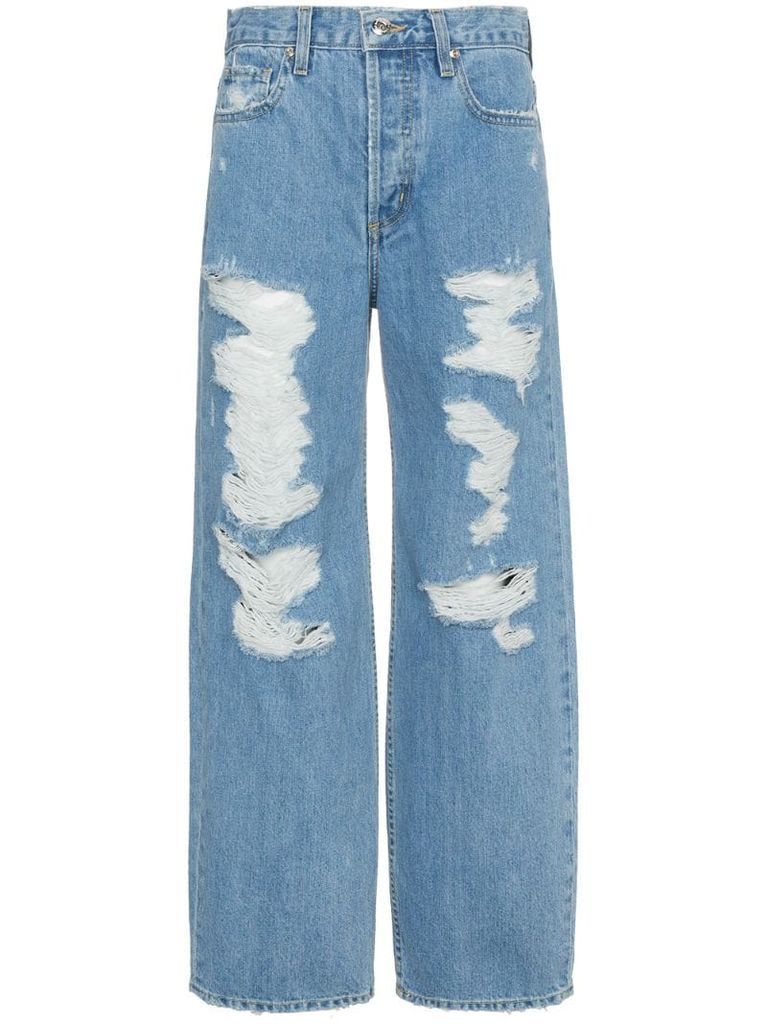 wide leg distressed jeans