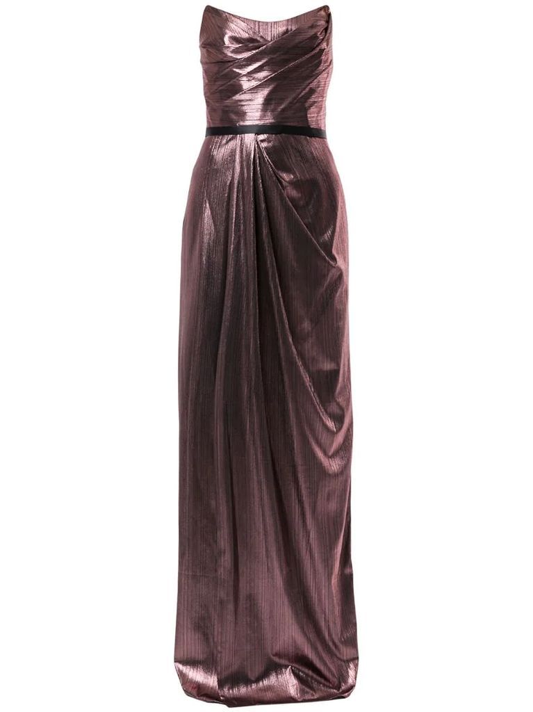 metalzied strapless gown