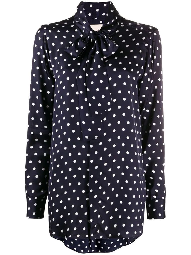 polka-dot print tie neck blouse