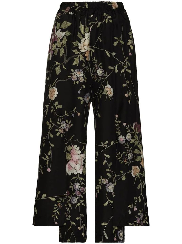 Robin floral-embroidered silk trousers