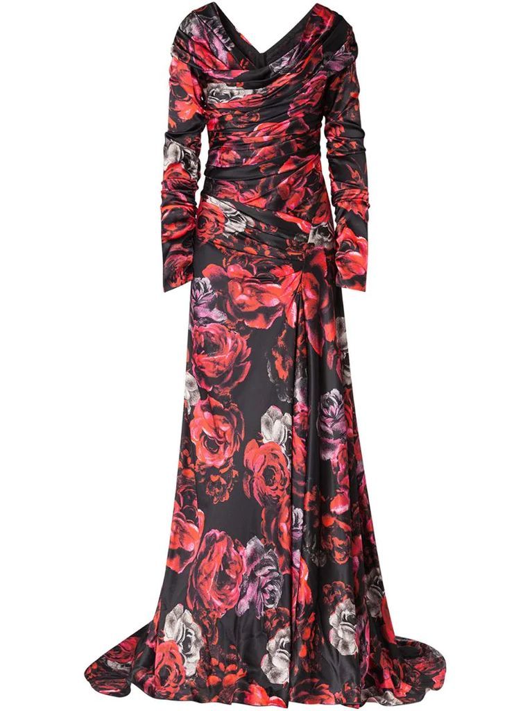 rose-print charmeuse evening dress