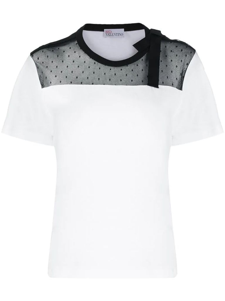 Swiss dot tulle-panelled T-shirt