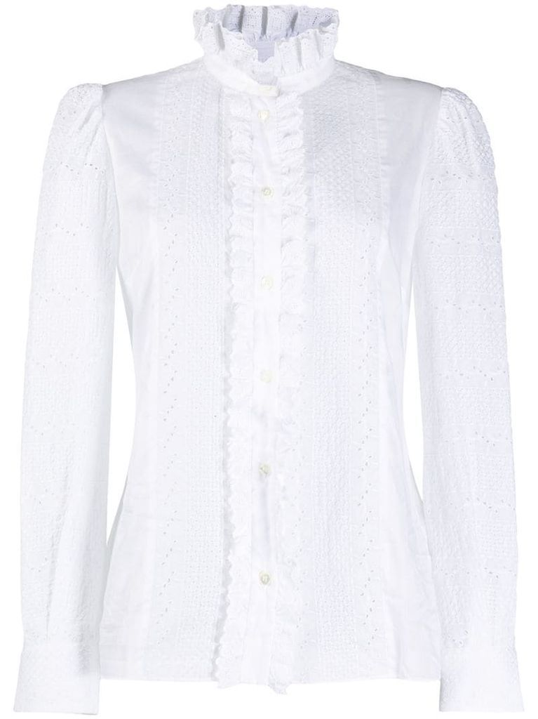 ruched-details broderie anglaise shirt