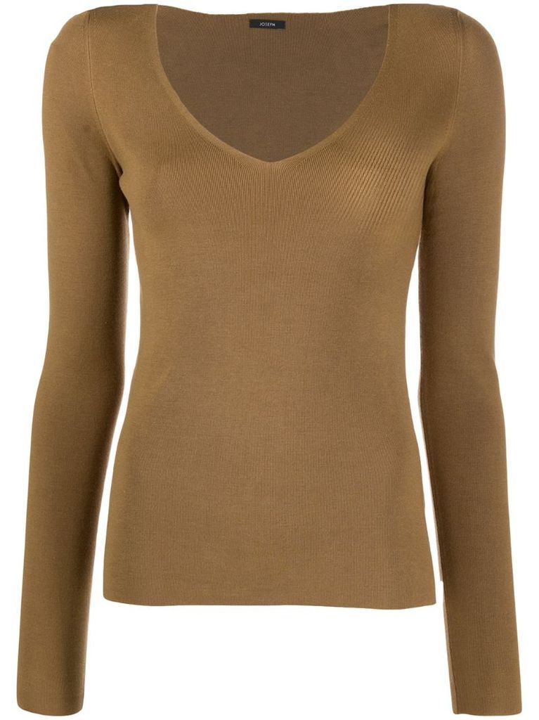 ribbed-knit scoop-neck top