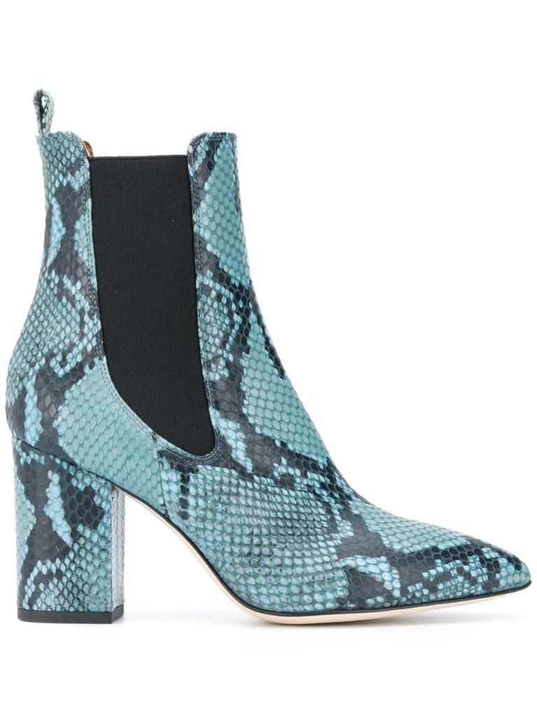 snakeskin heeled chelsea boots