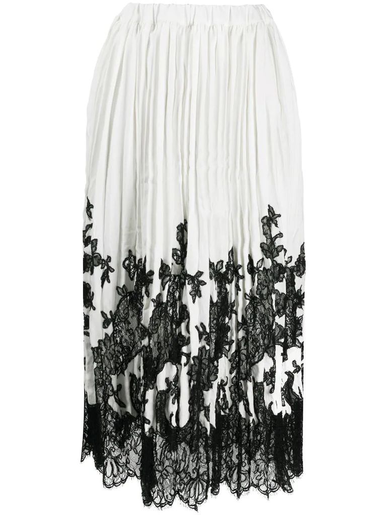 floral-lace pleated skirt