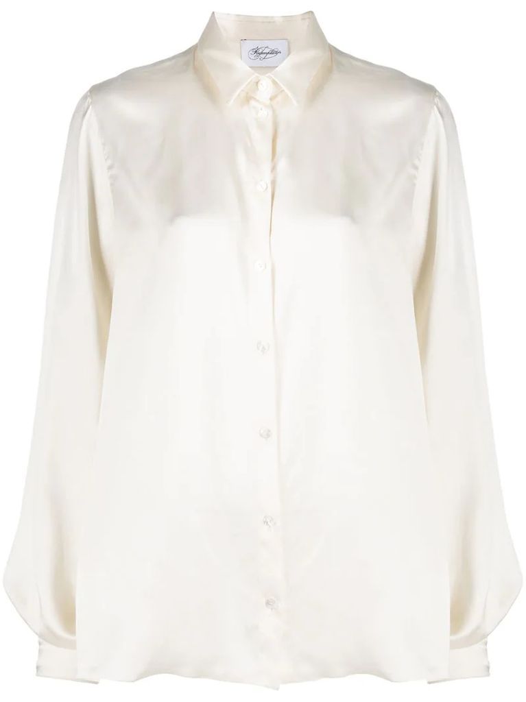 balloon-sleeve silk blouse