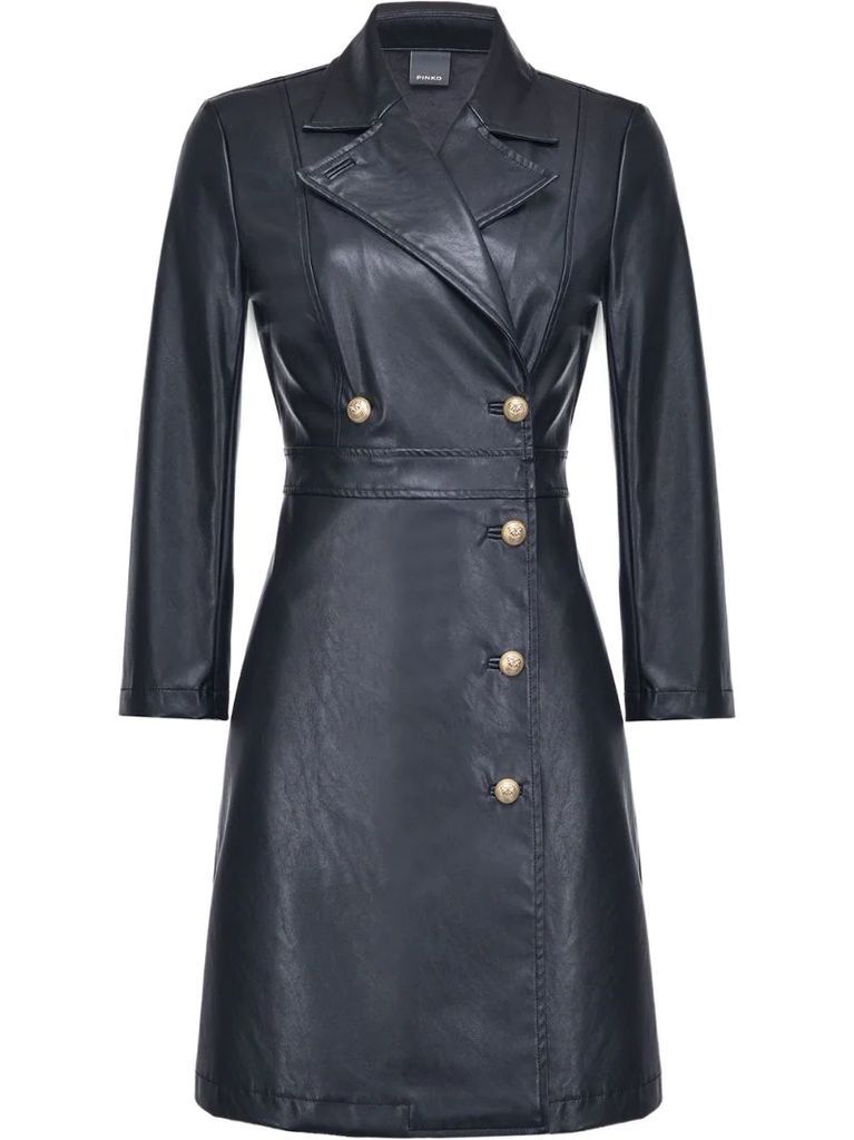 faux-leather double-breasted dress