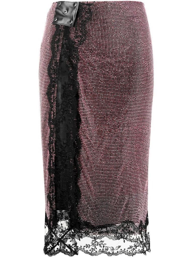 crystal-embellished mesh midi skirt