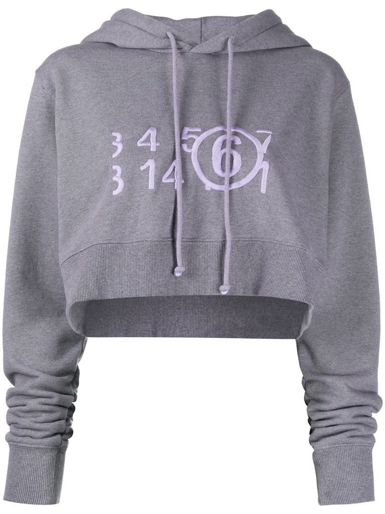cropped number print hoodie