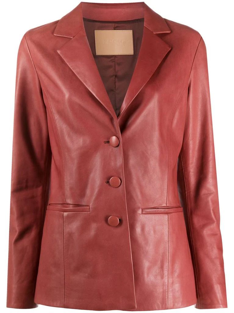 notched collar leather jacket
