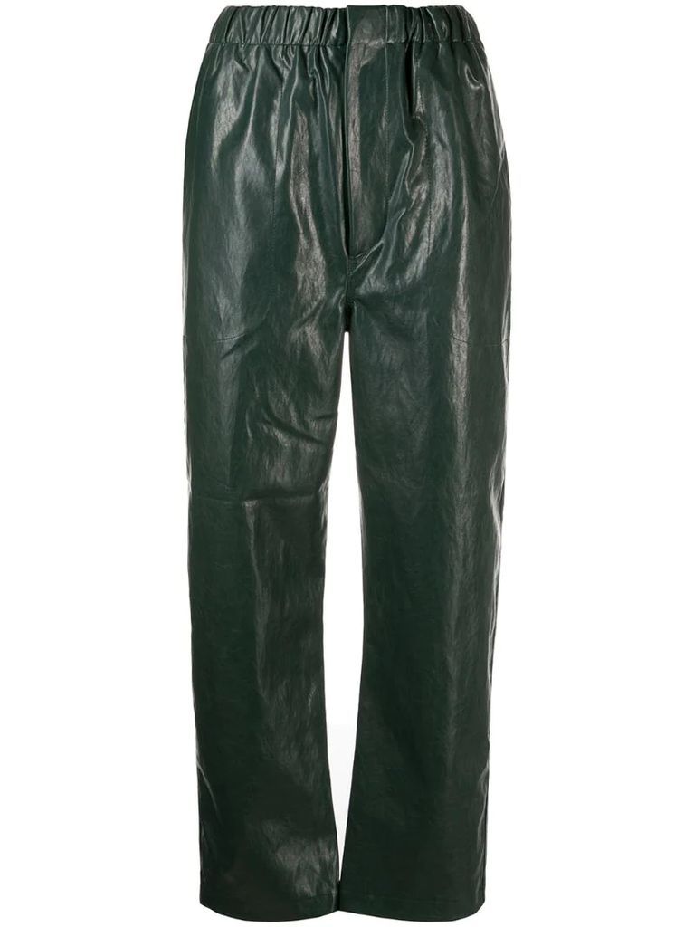 faux-leather straight trousers