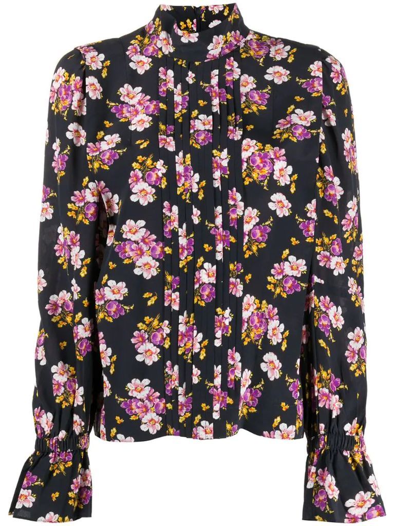 floral pleated silk blouse