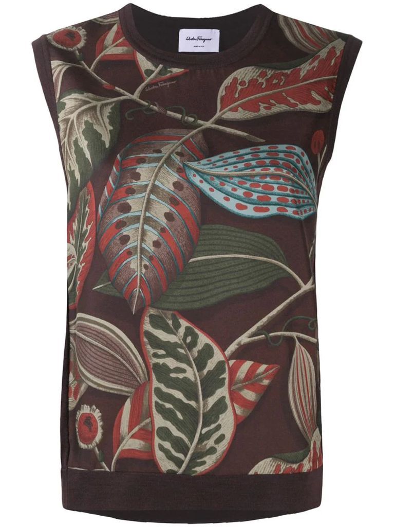 foliage pattern sleeveless top