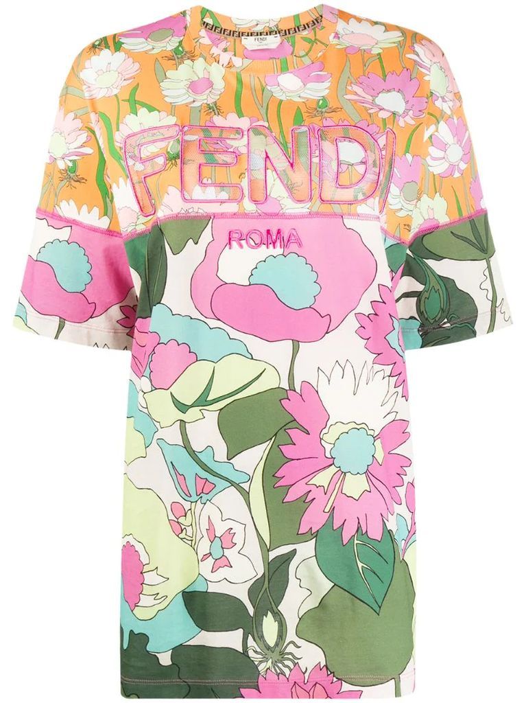 panelled floral-print T-shirt