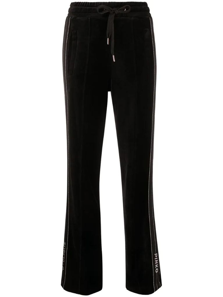 velvet side stripe track trousers