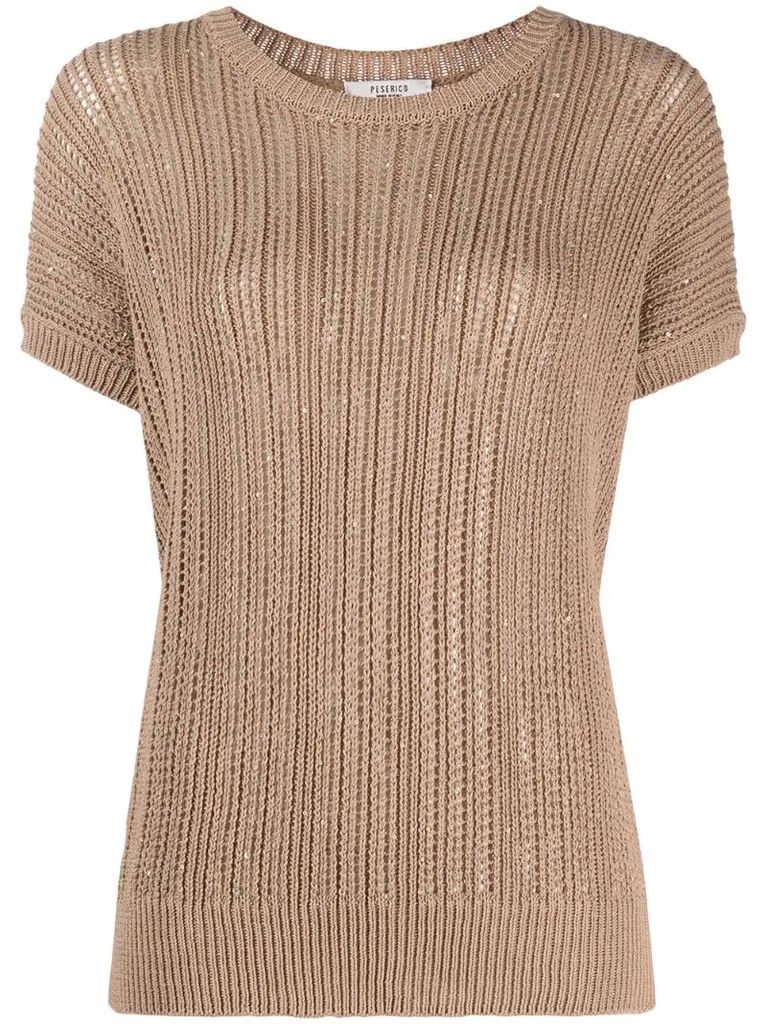 open knit round neck T-shirt