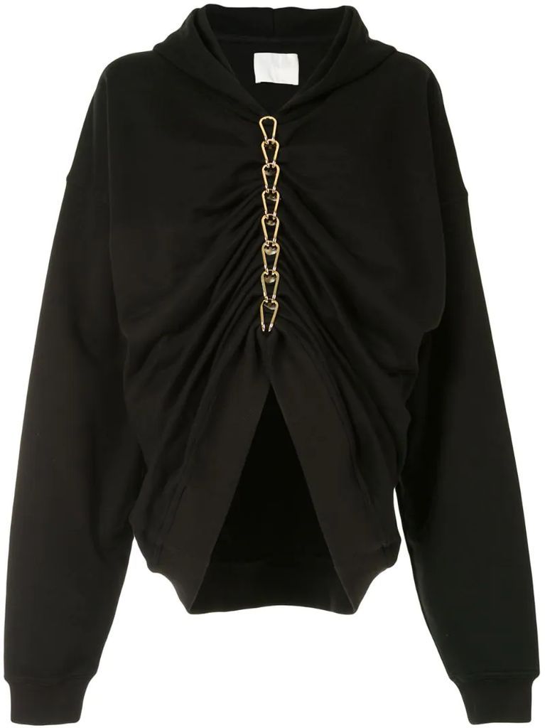 chain-link ruched hoodie