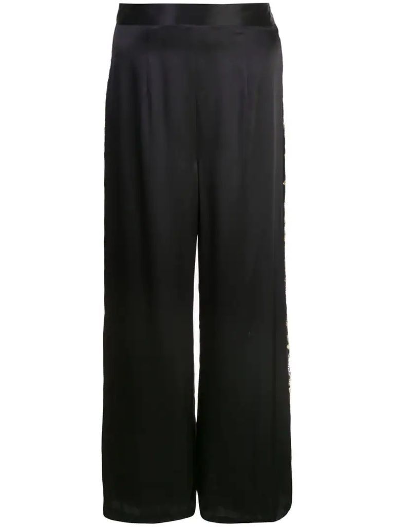 embroidered wide leg trousers