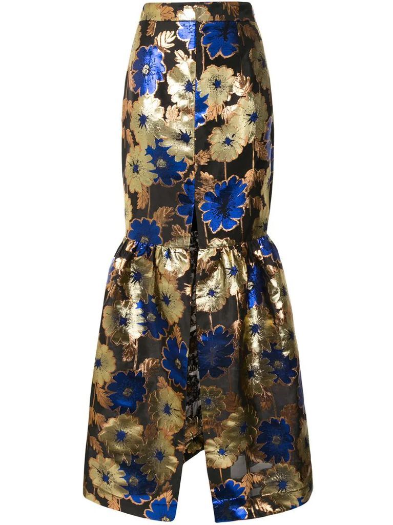 Night Light metallic floral-print skirt