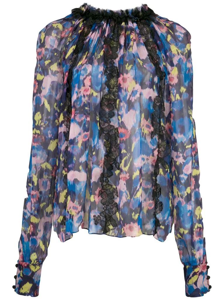floral print sheer blouse