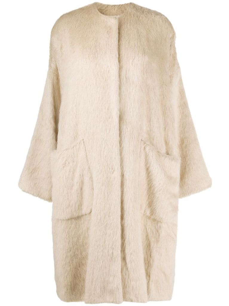 faux-fur mid-length coat