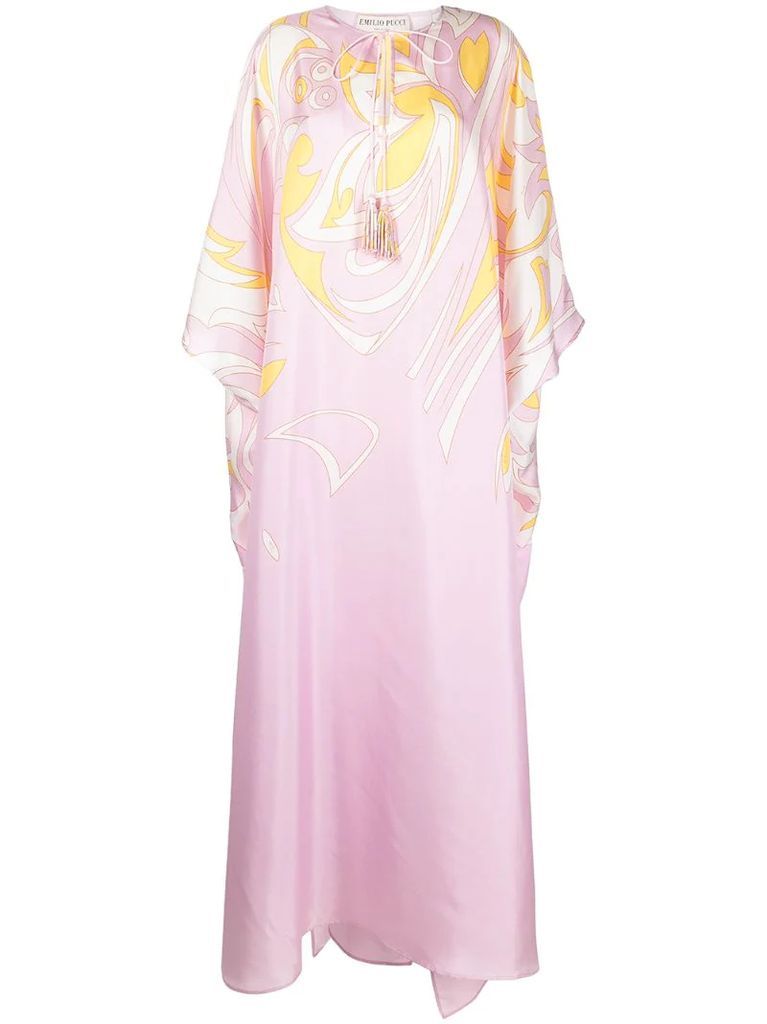 Dinamica printed kaftan-style silk dress
