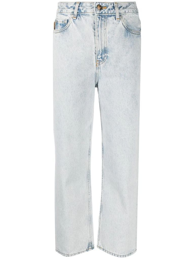 washed high-waisted cropped jeans