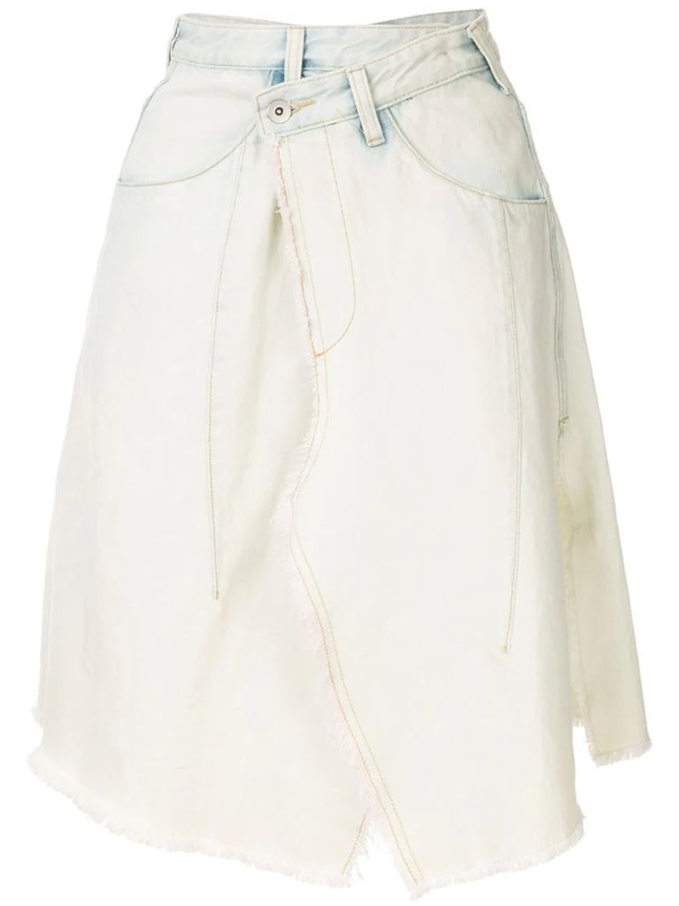 asymmetric wrapped denim skirt