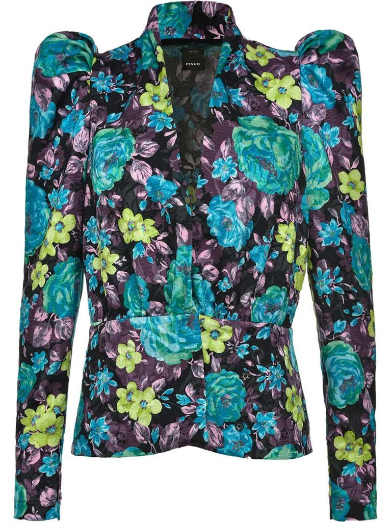 floral-print exaggerated-shoulder jacket
