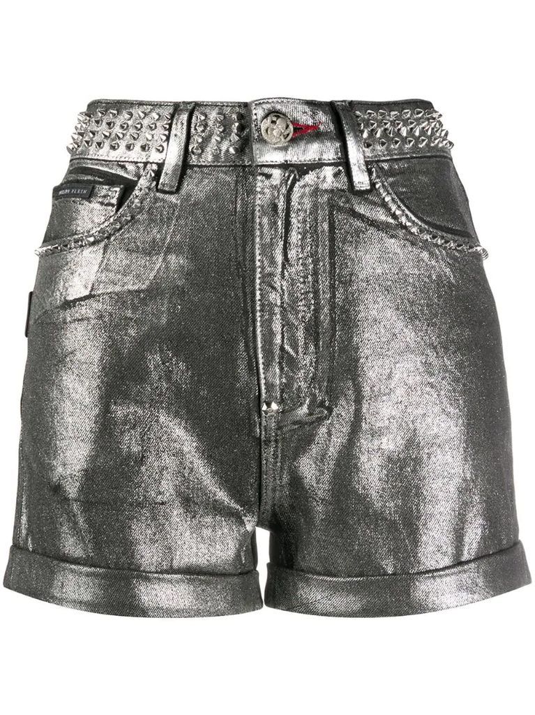 metallic-print studded shorts