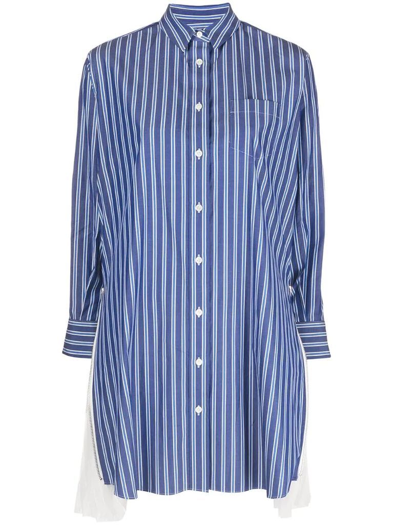pleated sides pinstriped shirt dress