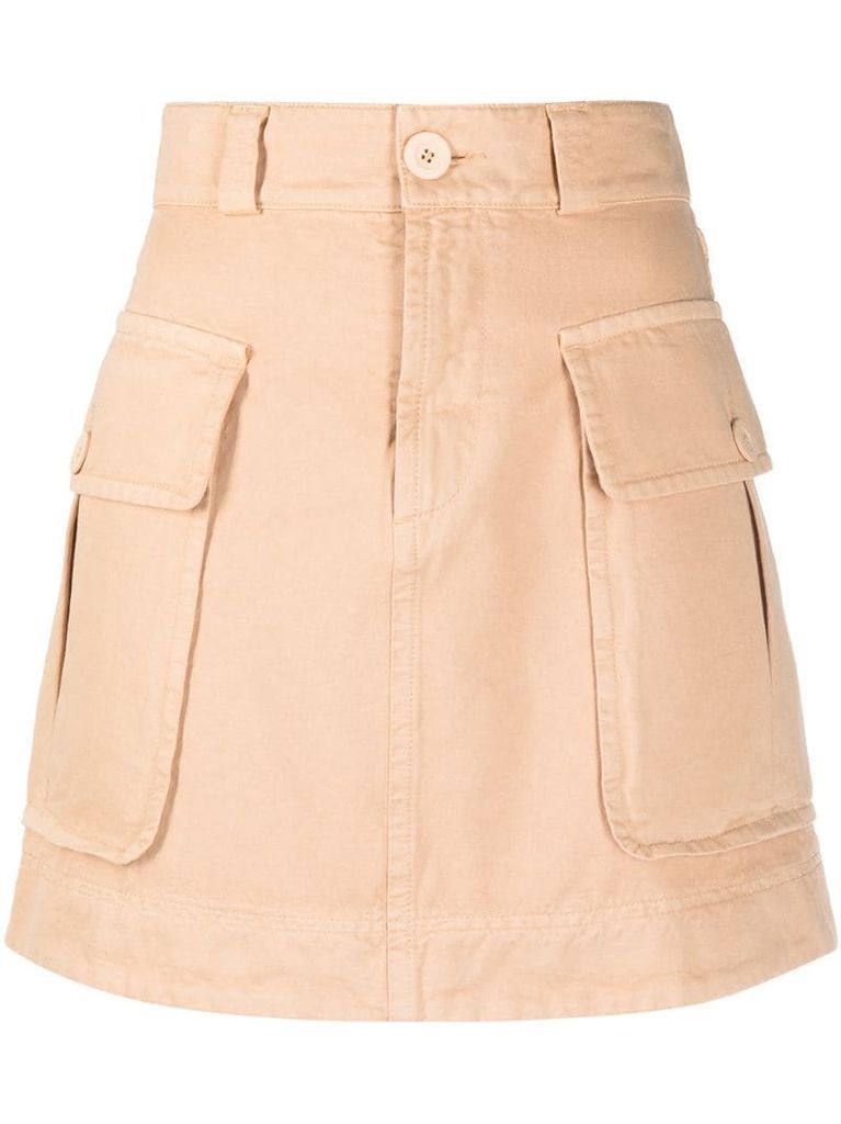 high-waisted denim mini skirt
