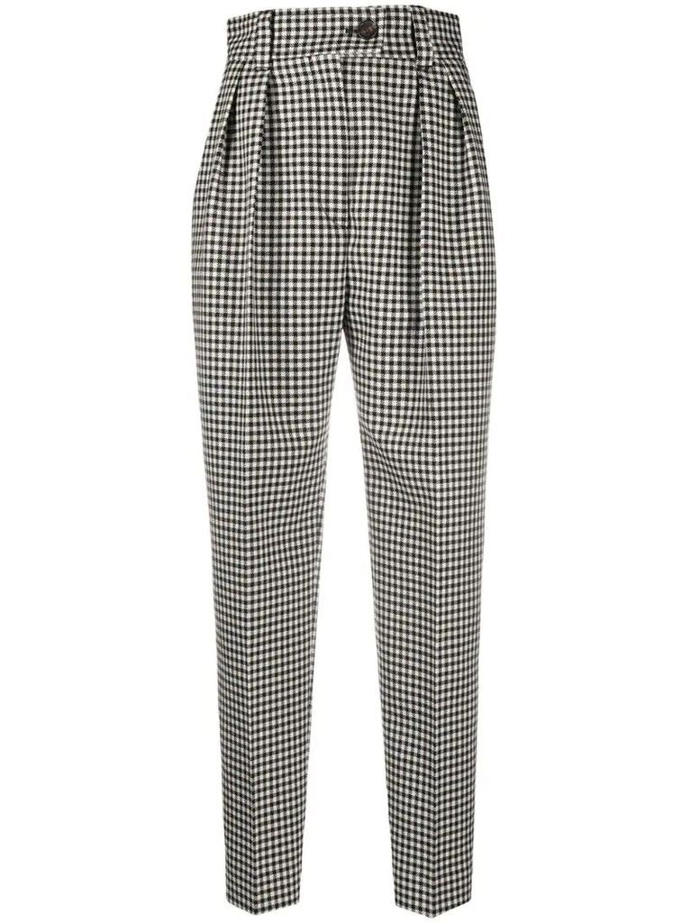 check print high-waisted trousers