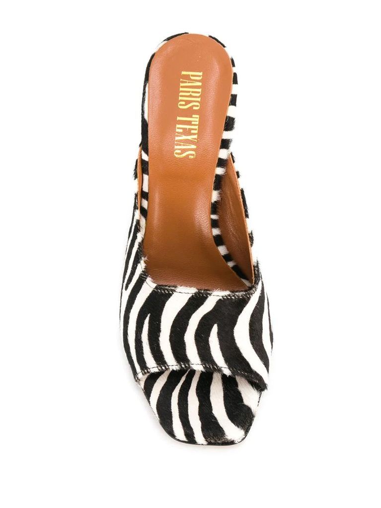 zebra pattern high heel mules