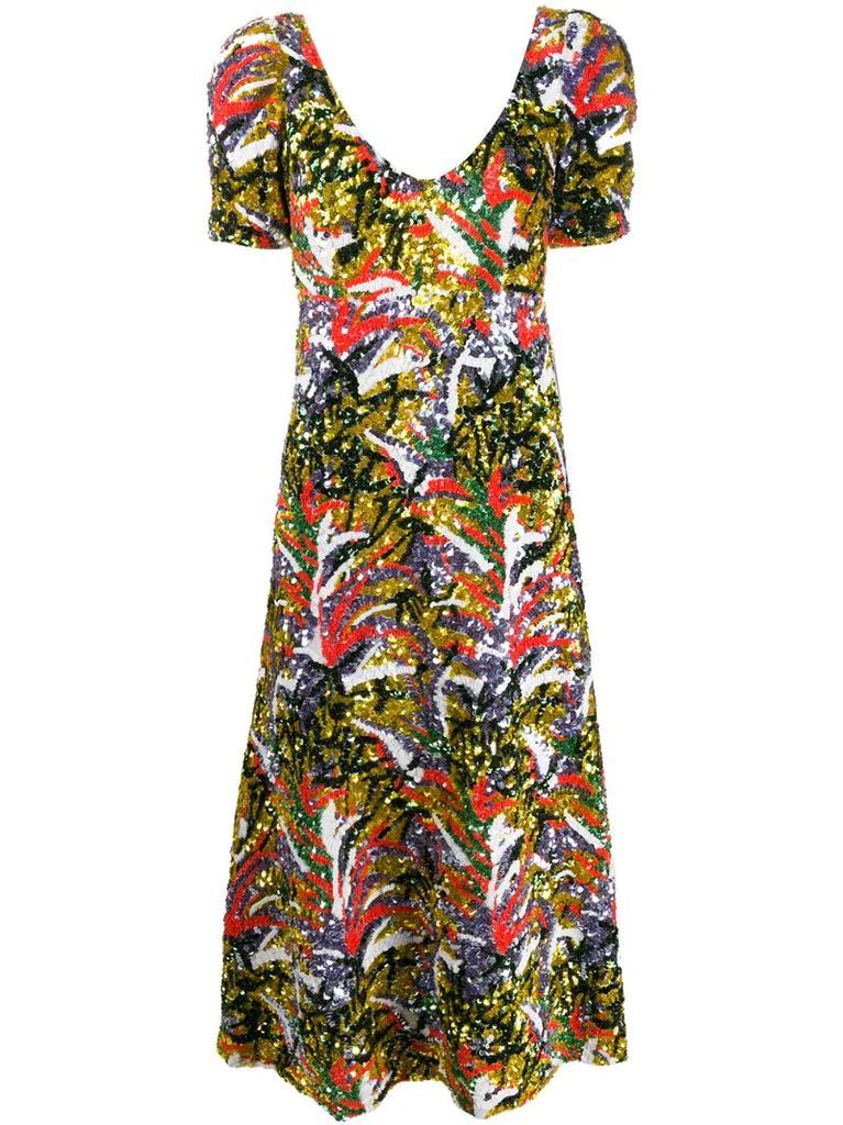 Party Tropical-pattern sequinned dress