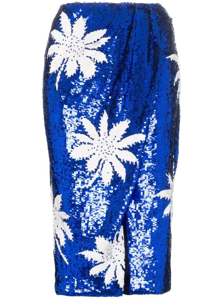high-waisted floral sequin embellished skirt