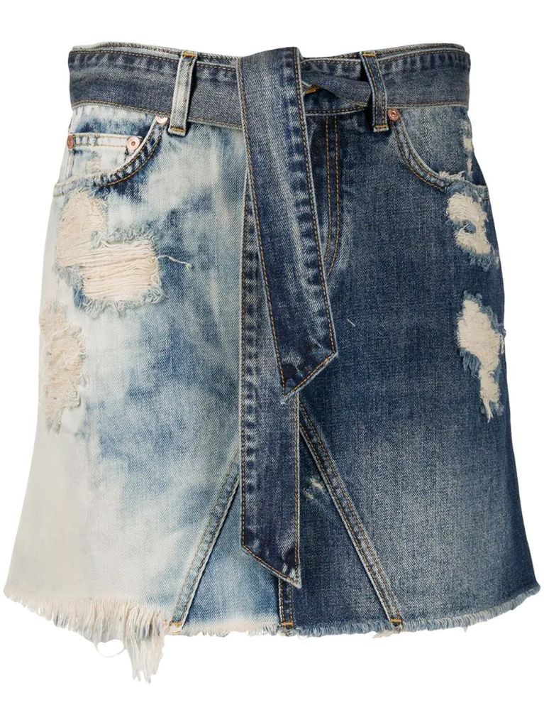 distressed denim mini skirt