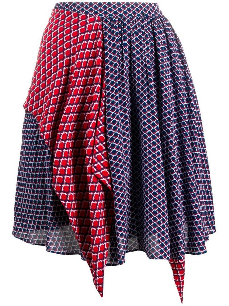 panelled geometric-print skirt