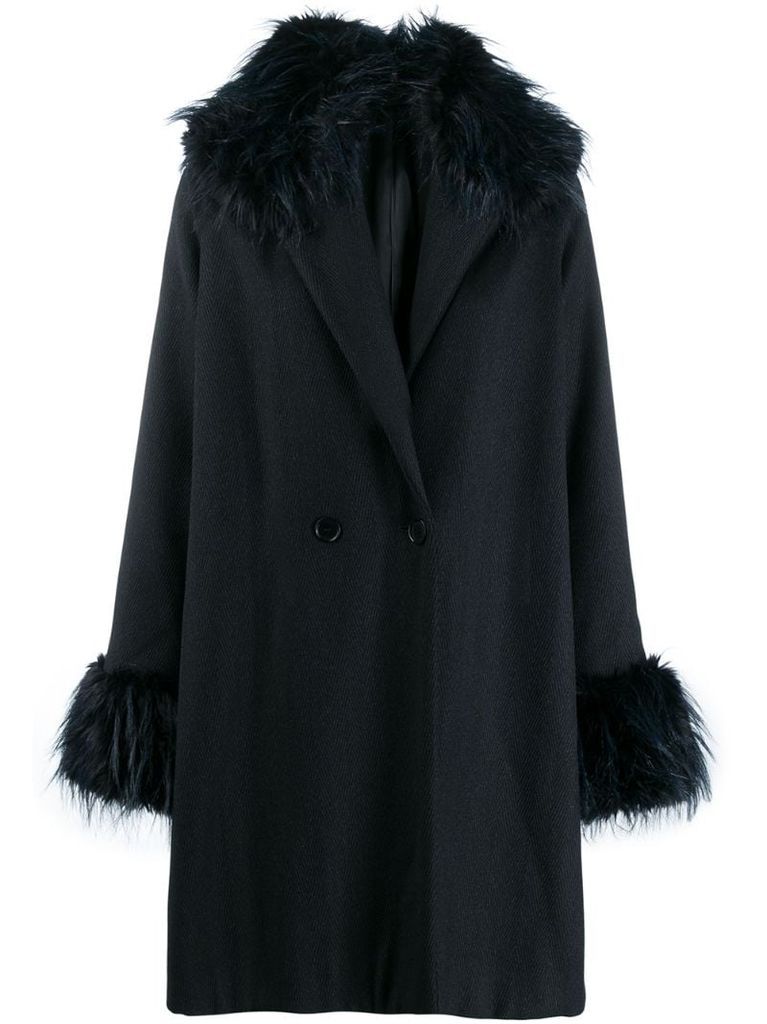 1990's fur trimming knee-length coat