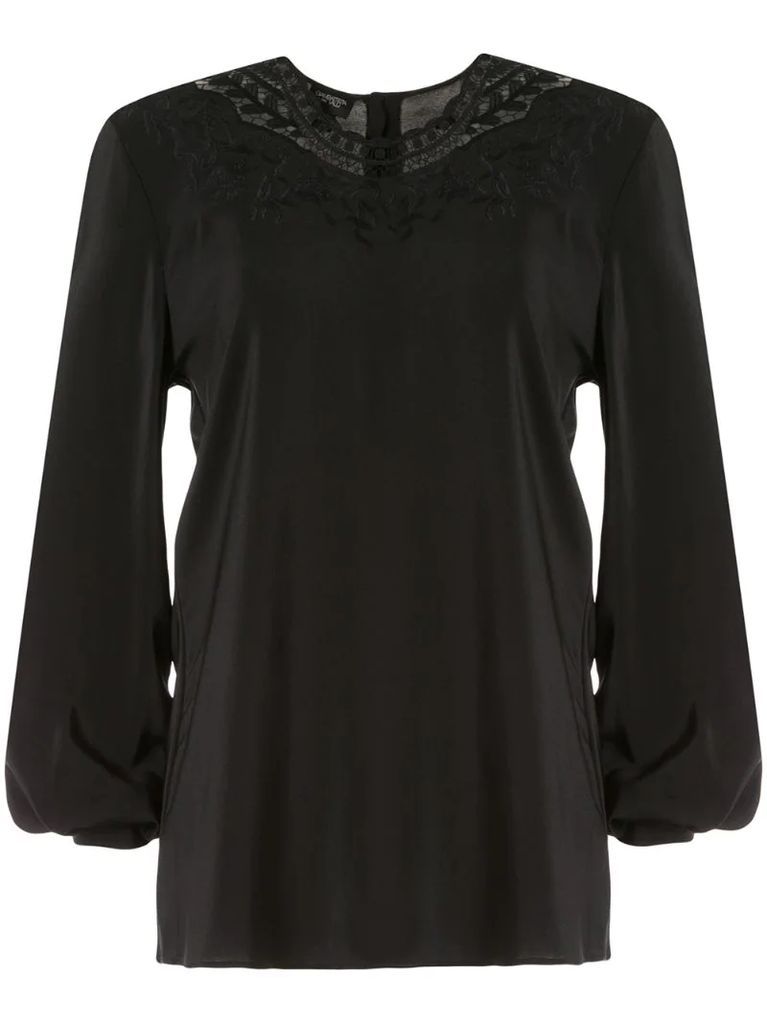 lace-neck crêpe de chine blouse