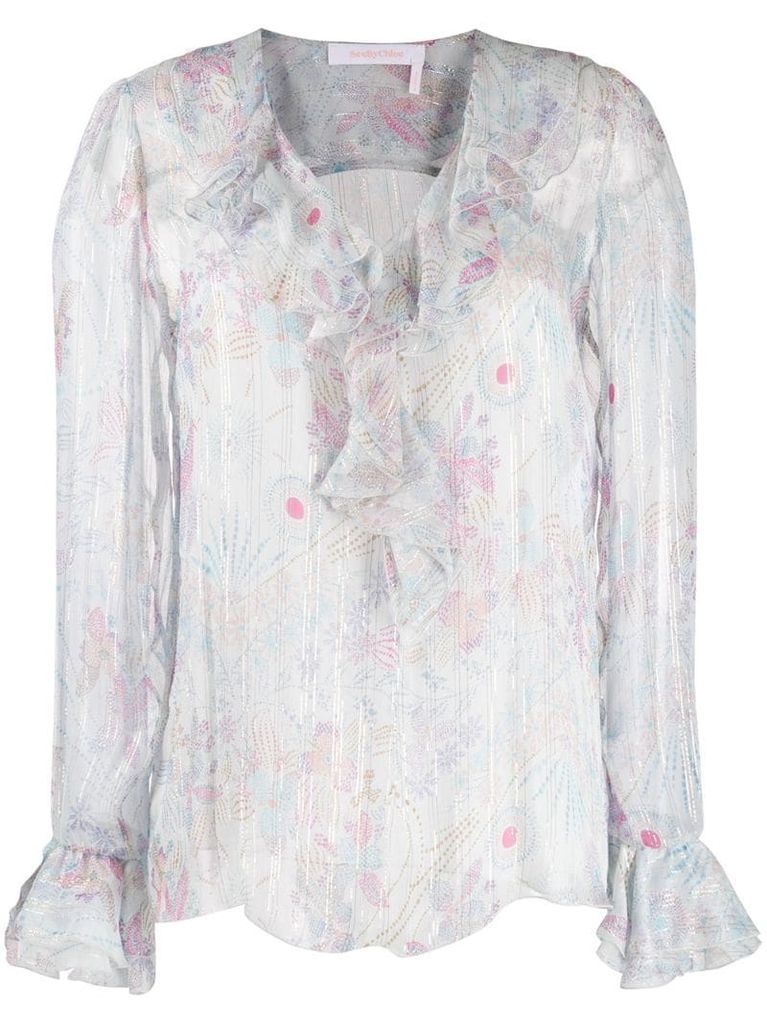 floral-print chiffon blouse