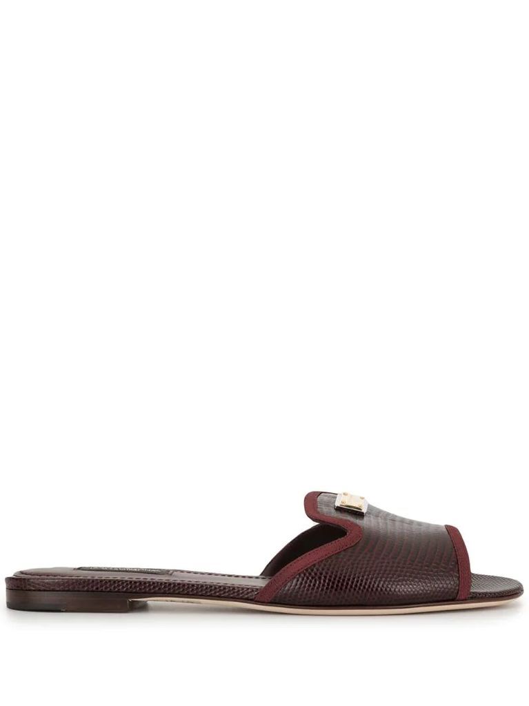 lizard-effect slip-on sandals