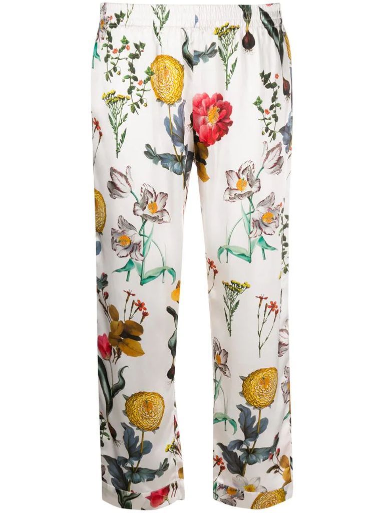 cropped Blooming Garden print silk trousers