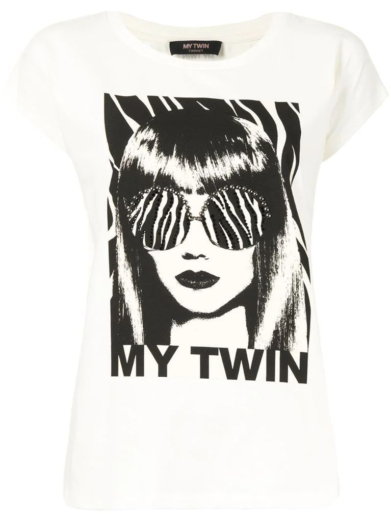 My Twin print stud detail T-shirt