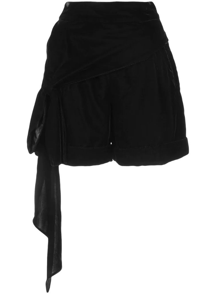 bow detail velour shorts