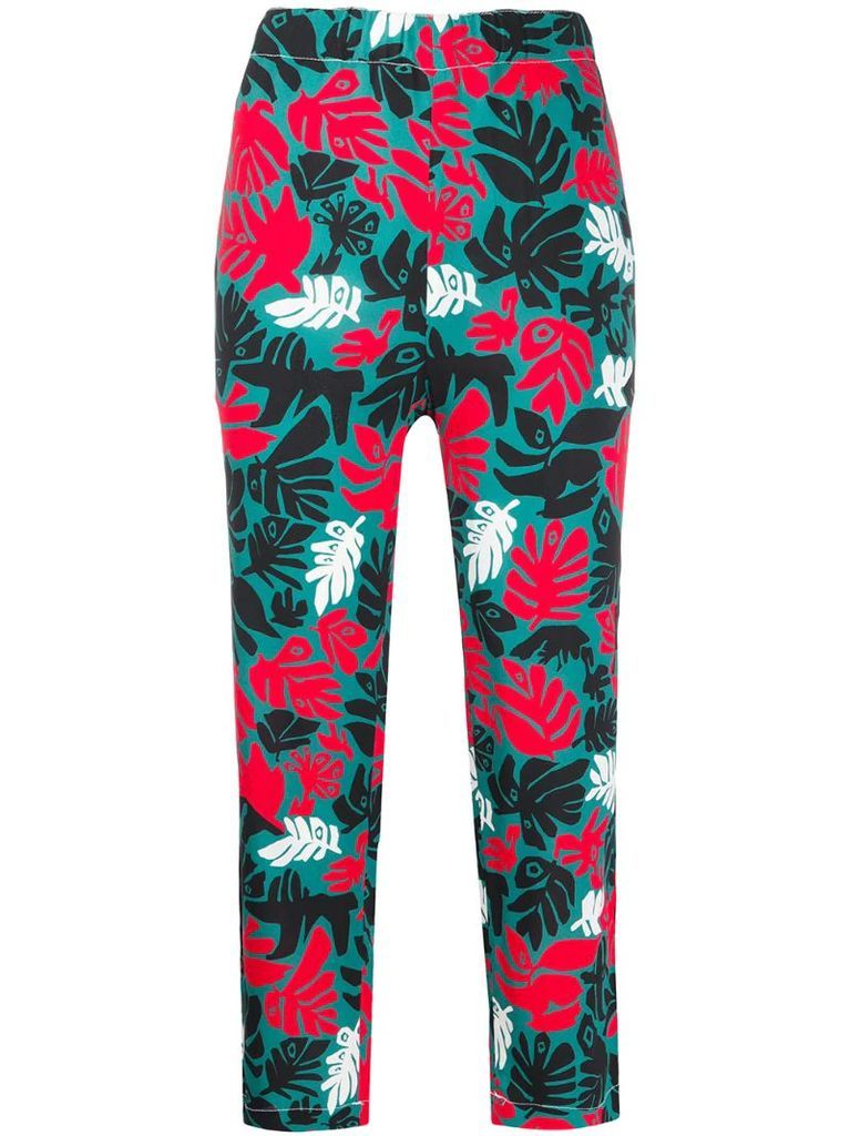 leaf print cropped trousers